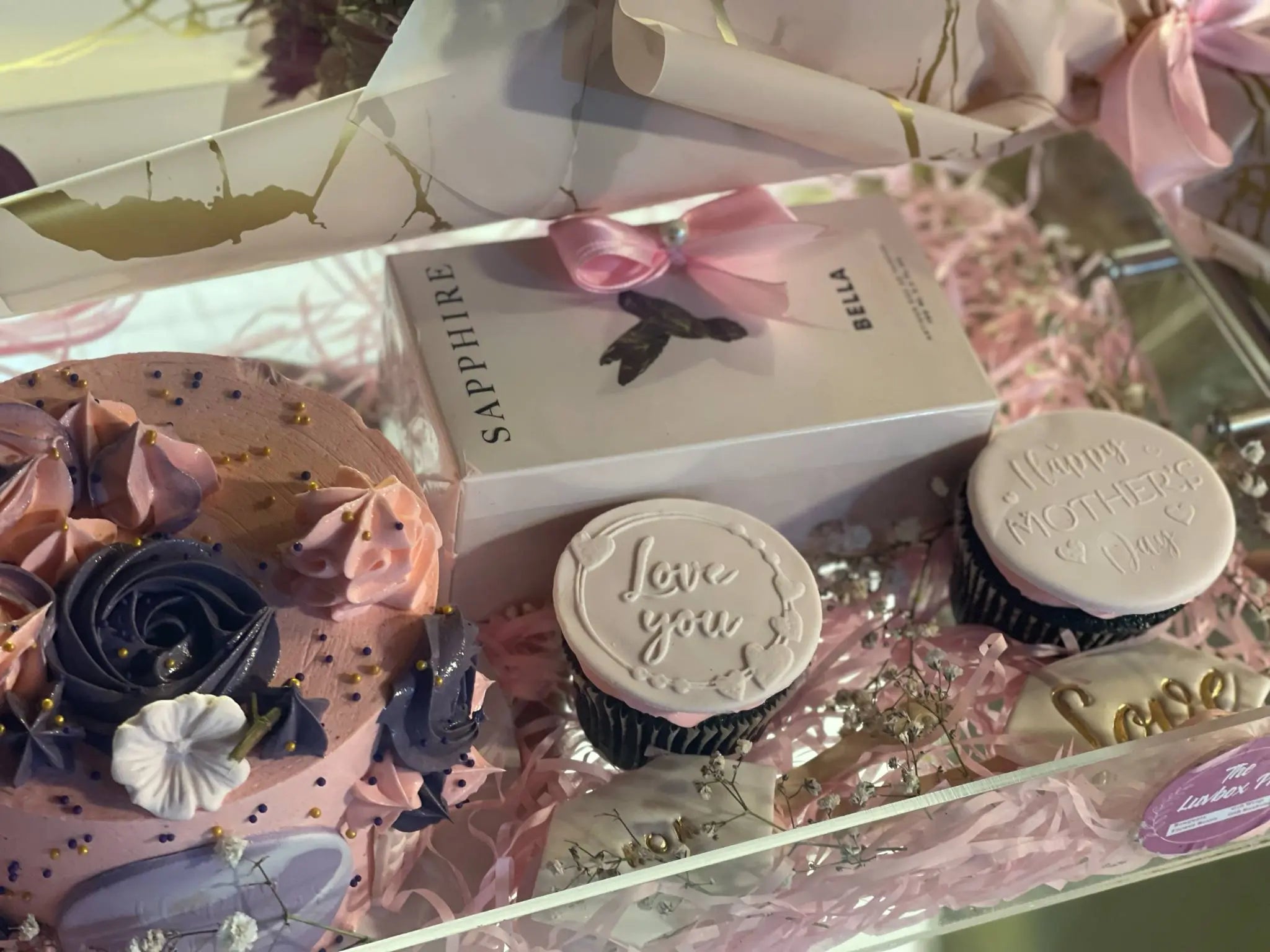 Mother’s Day Acrylic Tray with Perfume, Cake & Cupcakes