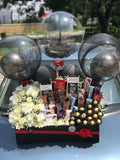 Ultimate Luxury Flower Box (II) – Customized Balloons, Premium Chocolates & Roses