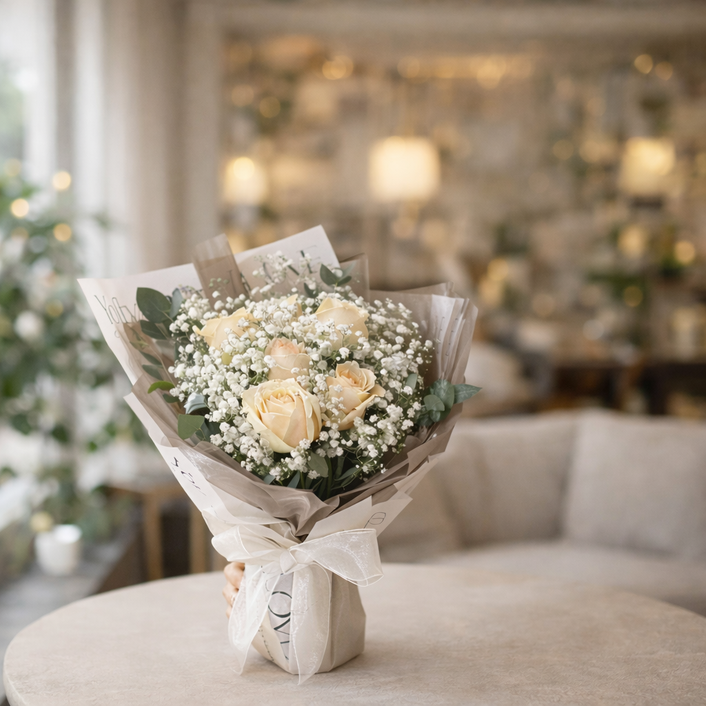 Amber Bloom (Roses, Baby's Breath) | Fresh Bouquet