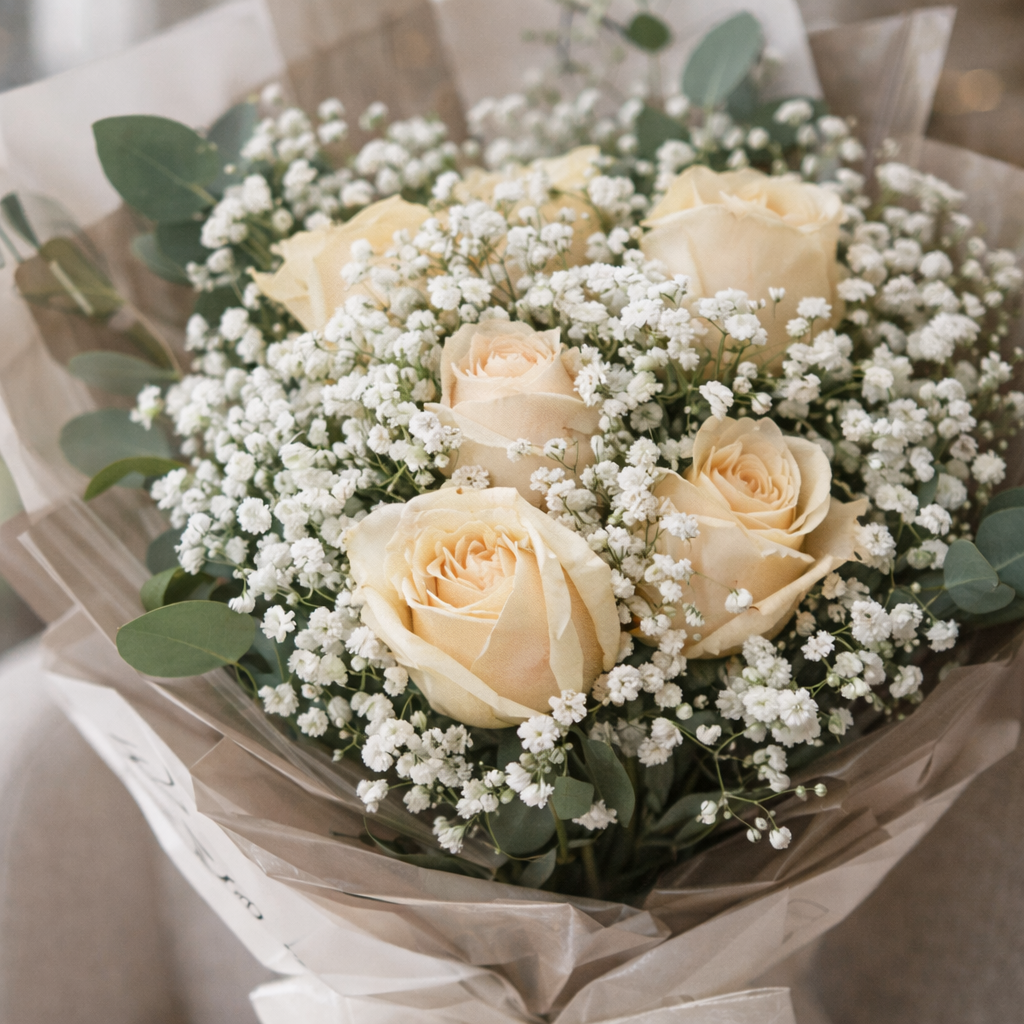 Amber Bloom (Roses, Baby's Breath) | Fresh Bouquet