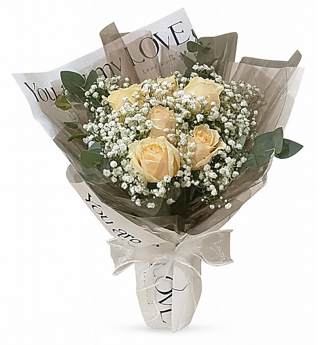 Amber Bloom (Roses, Baby's Breath) | Fresh Bouquet