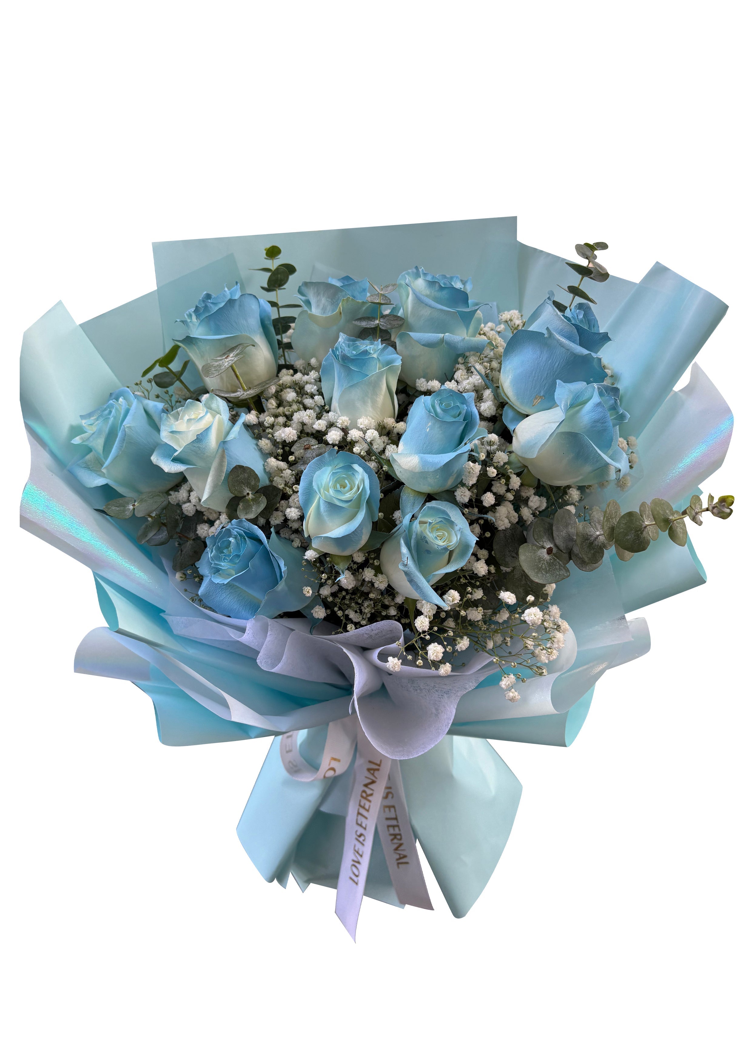 Azure Mirage (Blue Roses, Baby's Breath) | Fresh Bouquet