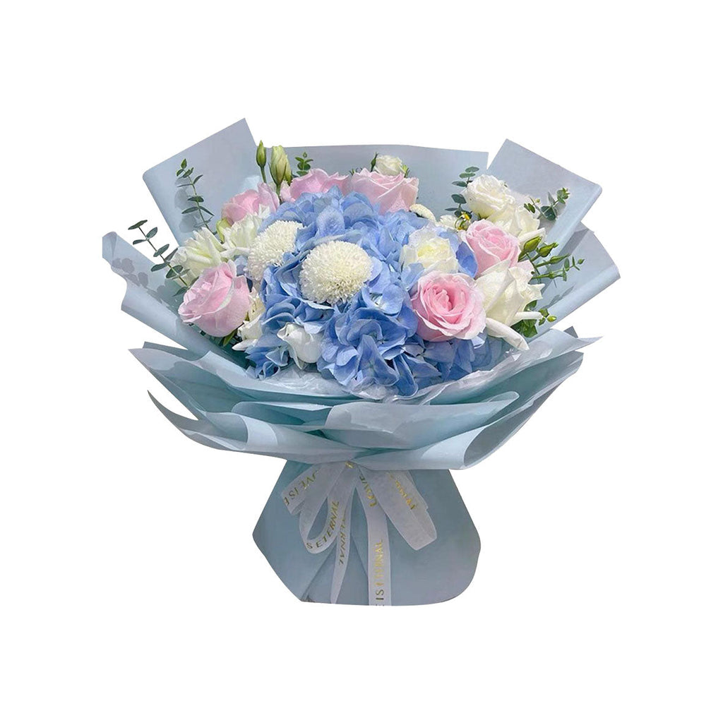 Azure Whisper (Hydrangeas, Roses, Chrysanthemum) | Flower Bouquet