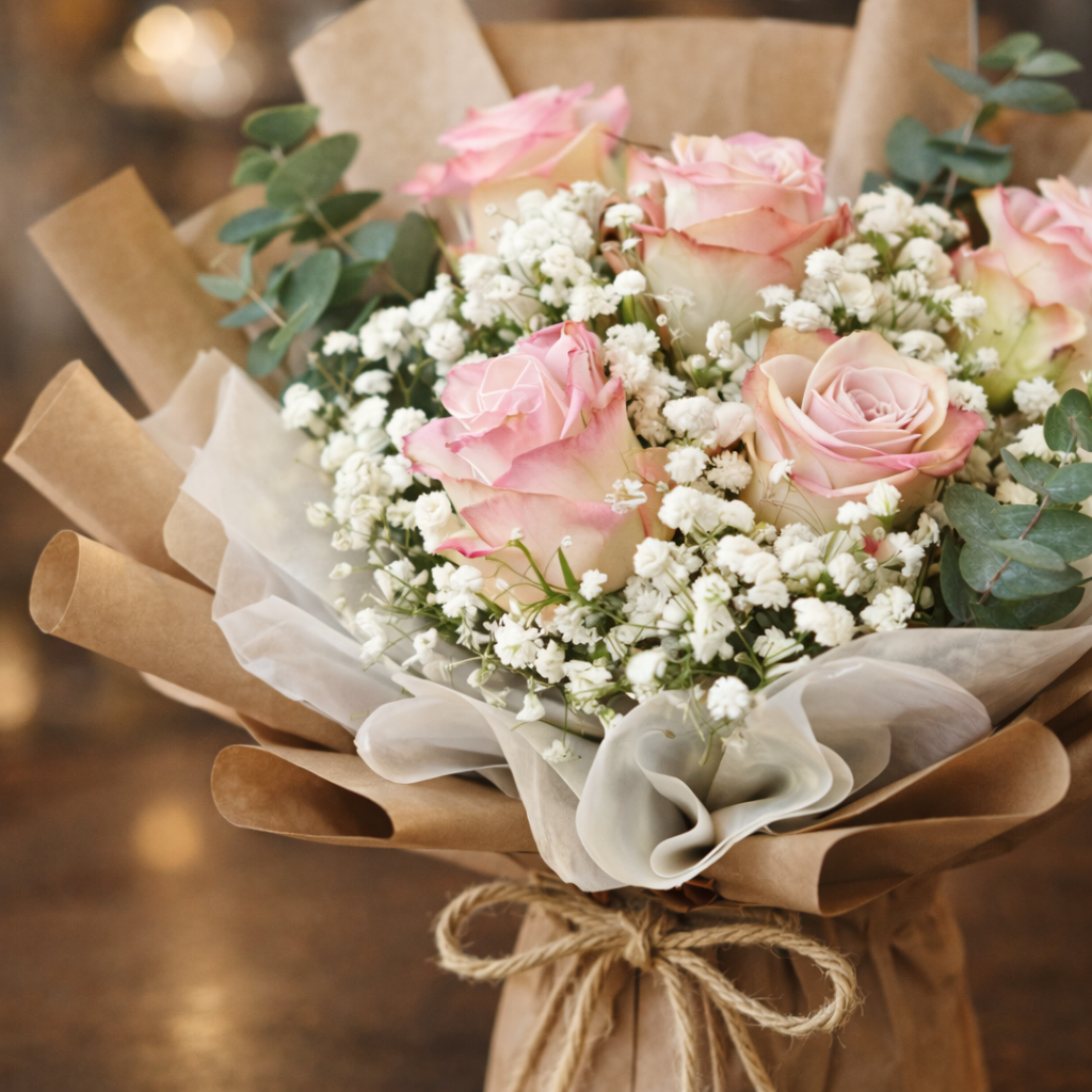 Blush Whispers (Roses . Baby's Breath) | Fresh Bouquet