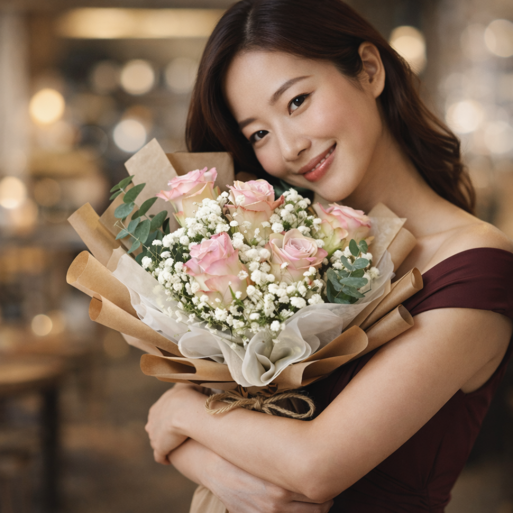 Blush Whispers (Roses . Baby's Breath) | Fresh Bouquet