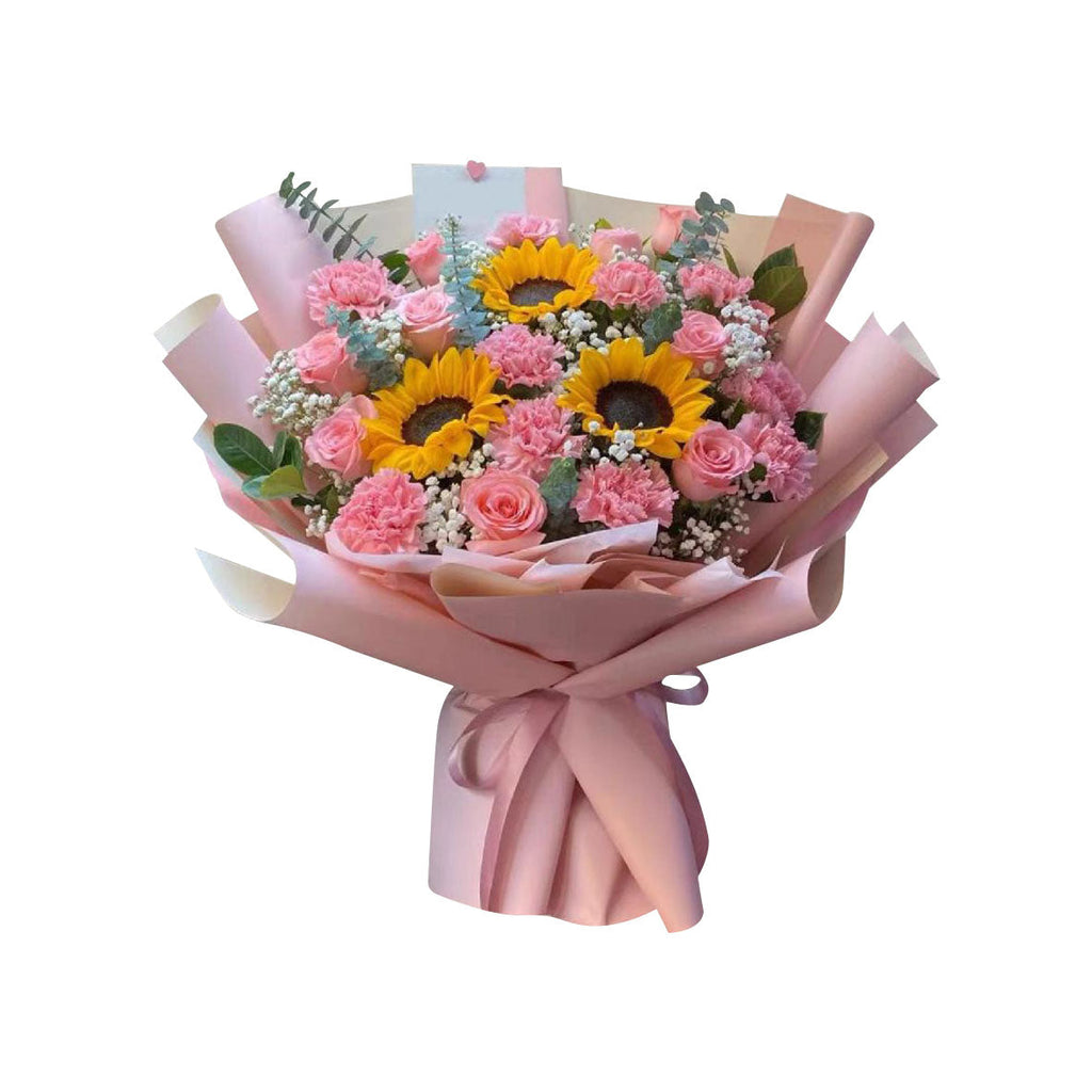 Blush Radiance (Sunflowers, Carnations, Baby's Breath) | Fresh Flower Bouquet