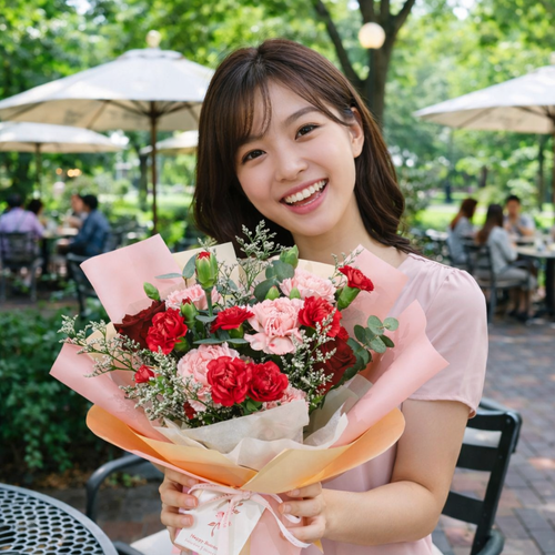 Blushing Serenade (Roses, Carnations, Baby's Breath) | Flower Bouquet