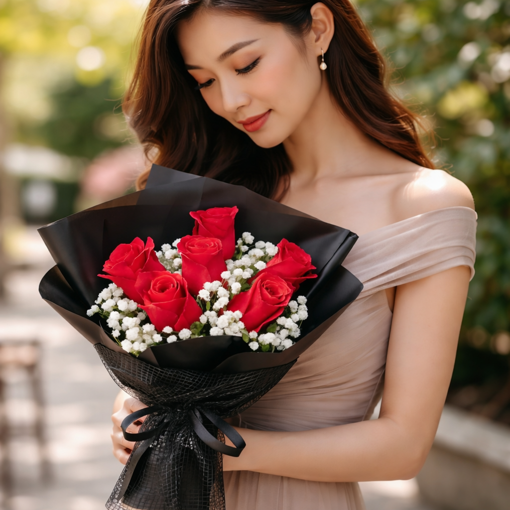 Crimson Note (Roses, Baby's Breath) | Flower Bouquet