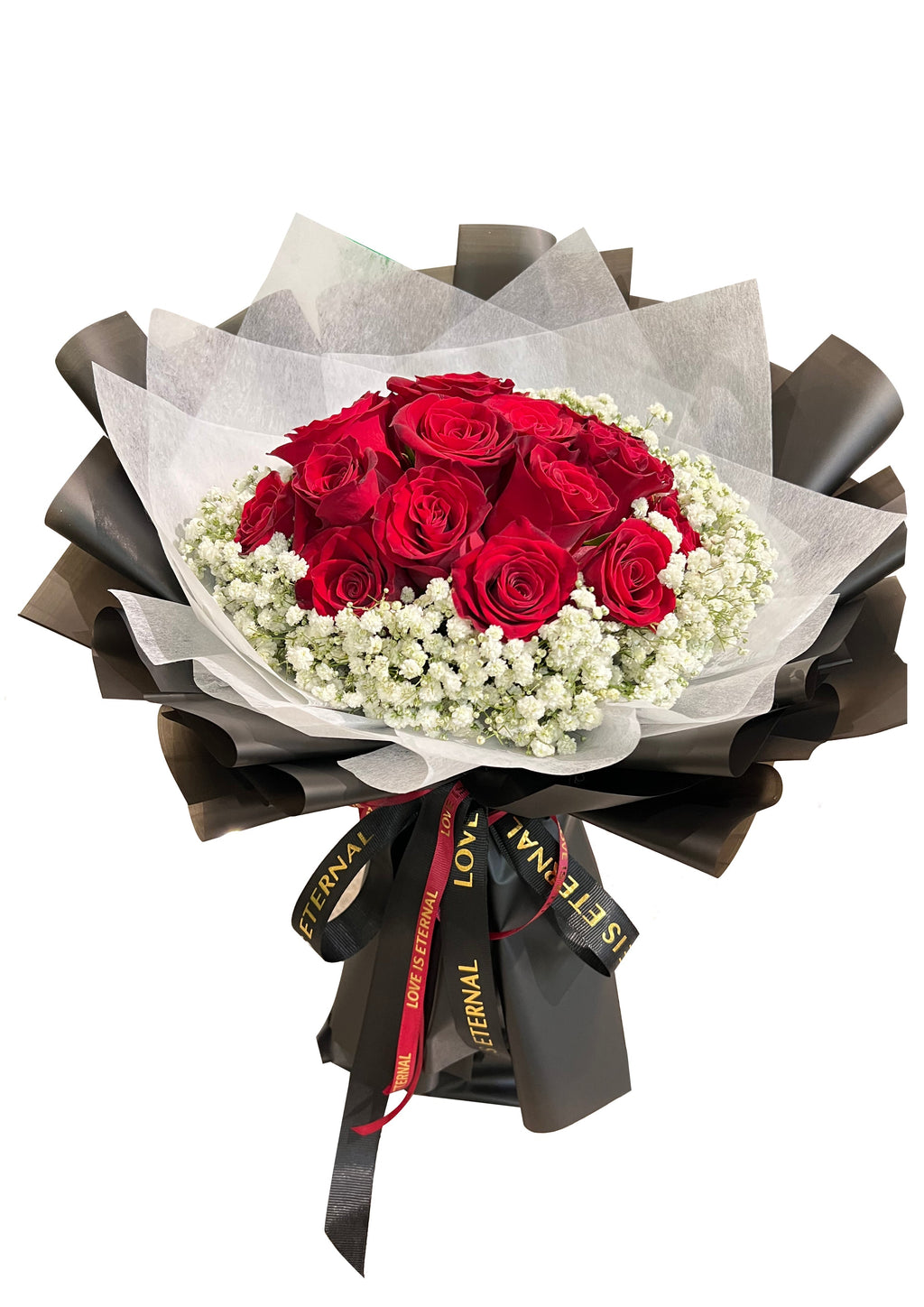Crimson Encore (Roses, Baby's Breath) | Fresh Flower Bouquet