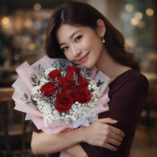Crimson Waltz (Roses, Baby's Breath, Lavender) | Flower Bouquet