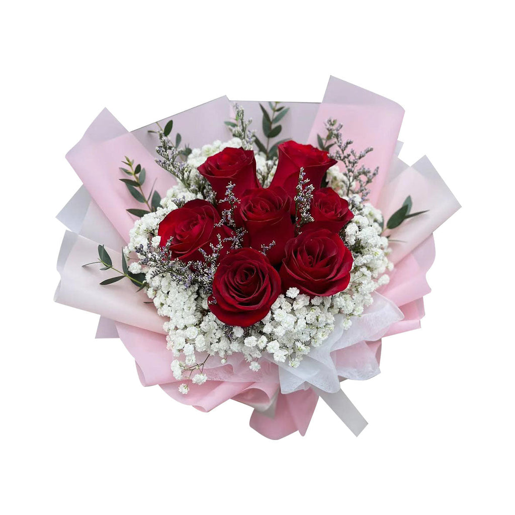 Crimson Waltz (Roses, Baby's Breath, Lavender) | Flower Bouquet