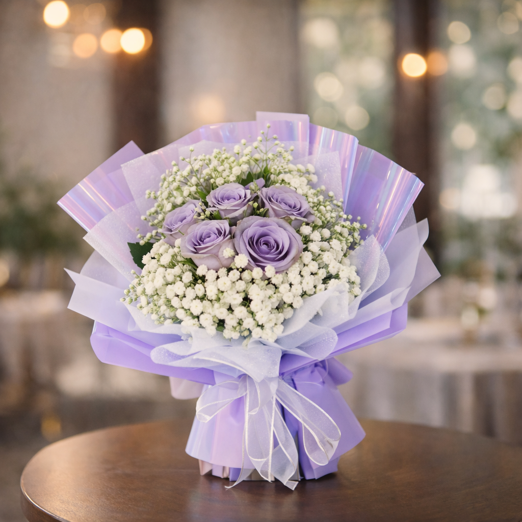 Lavender Dew (Roses, Baby's Breath, Lavender) | Fresh Flower Bouquet