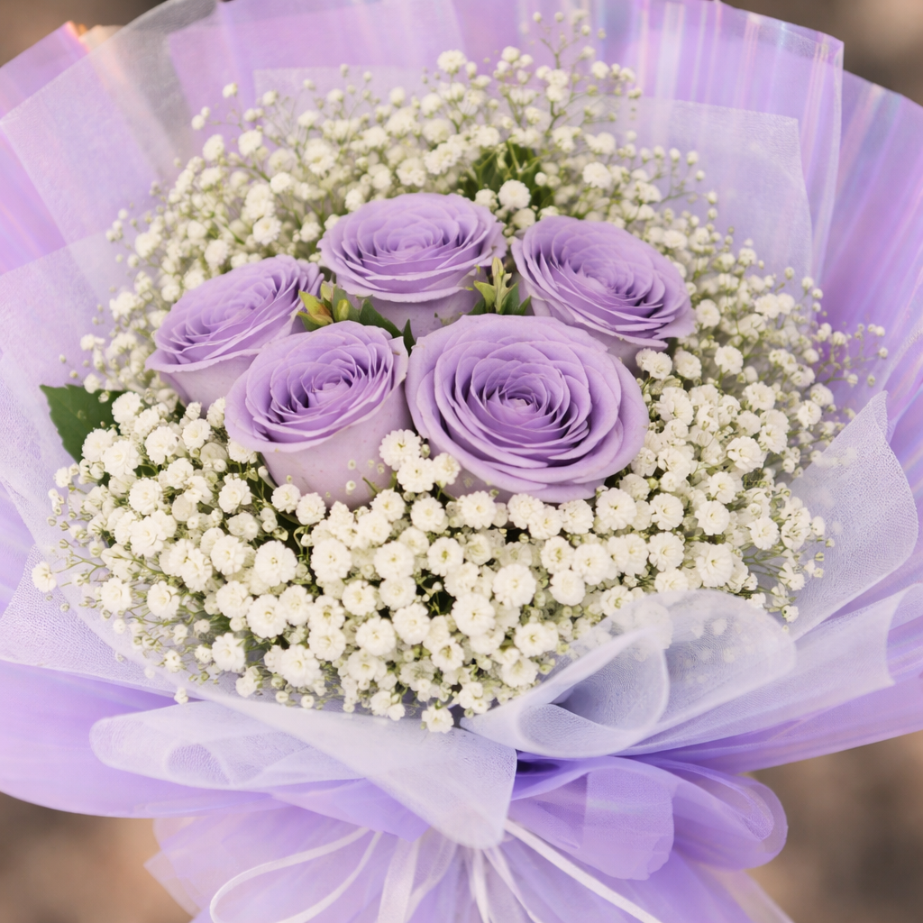 Lavender Dew (Roses, Baby's Breath, Lavender) | Fresh Flower Bouquet