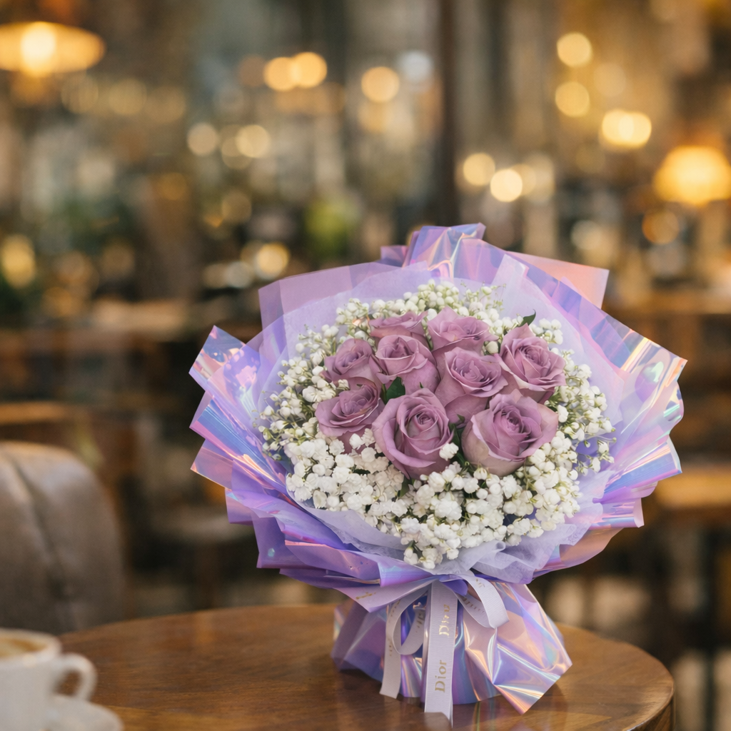 Lilac Bliss (Roses, Baby's Breath) | Fresh Flower Bouquet