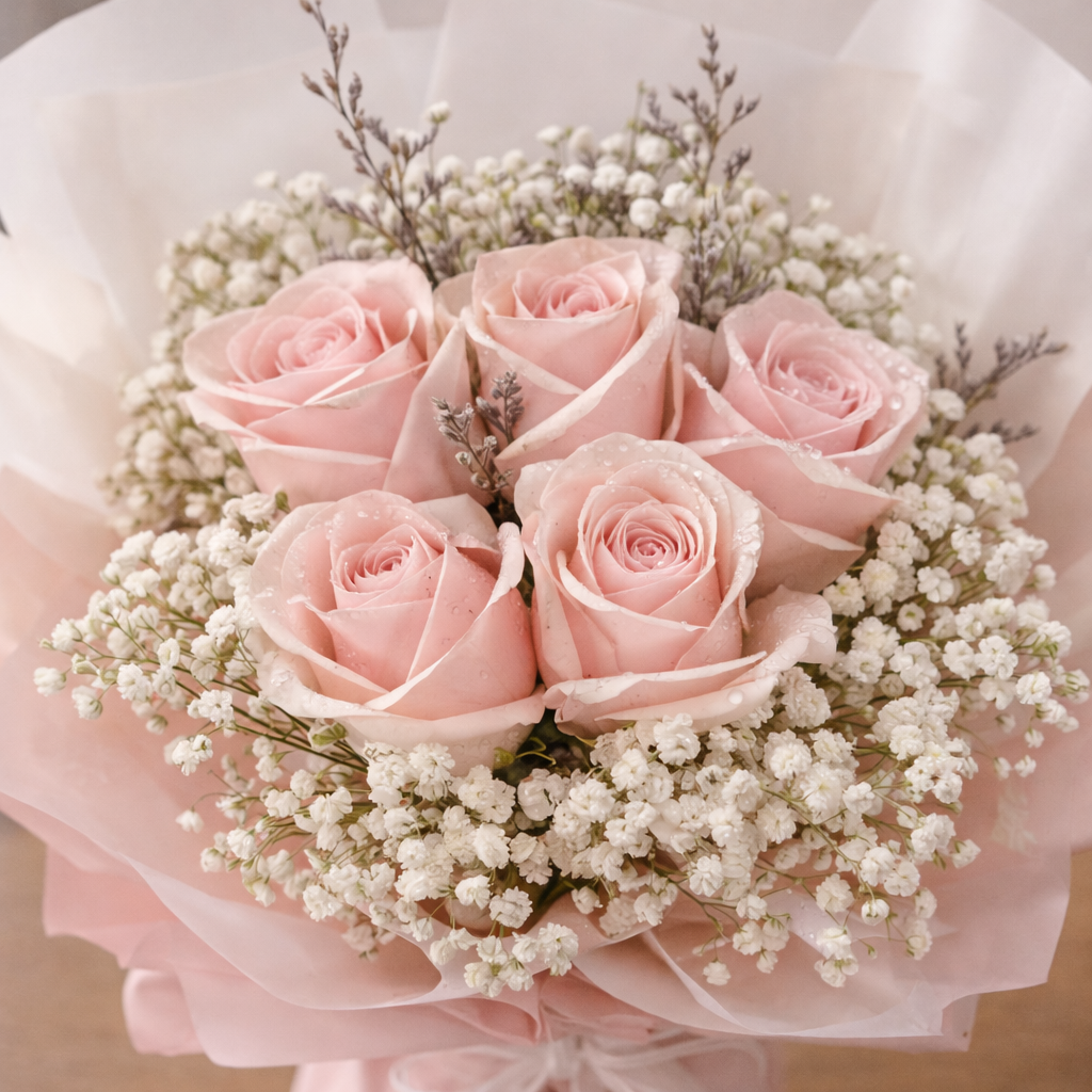 Petal Bliss (Roses, Baby's Breath, Lavender) | Flower Bouquet