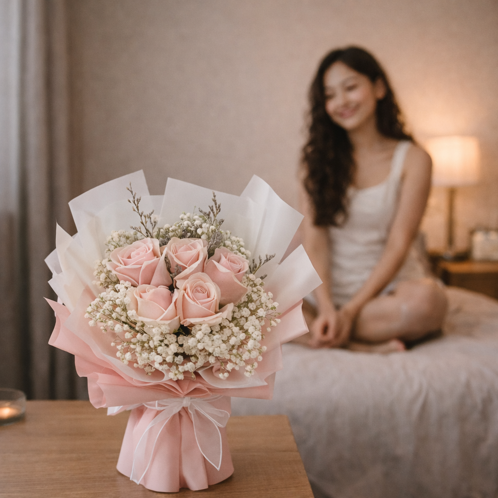 Petal Bliss (Roses, Baby's Breath, Lavender) | Flower Bouquet
