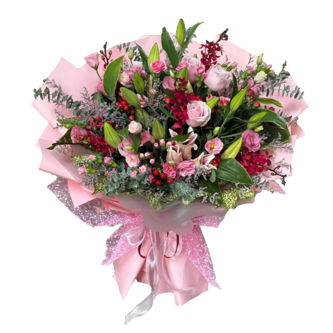 Pink Sonata (Roses, Lisianthus, Lilies) | Fresh Flower Bouquet