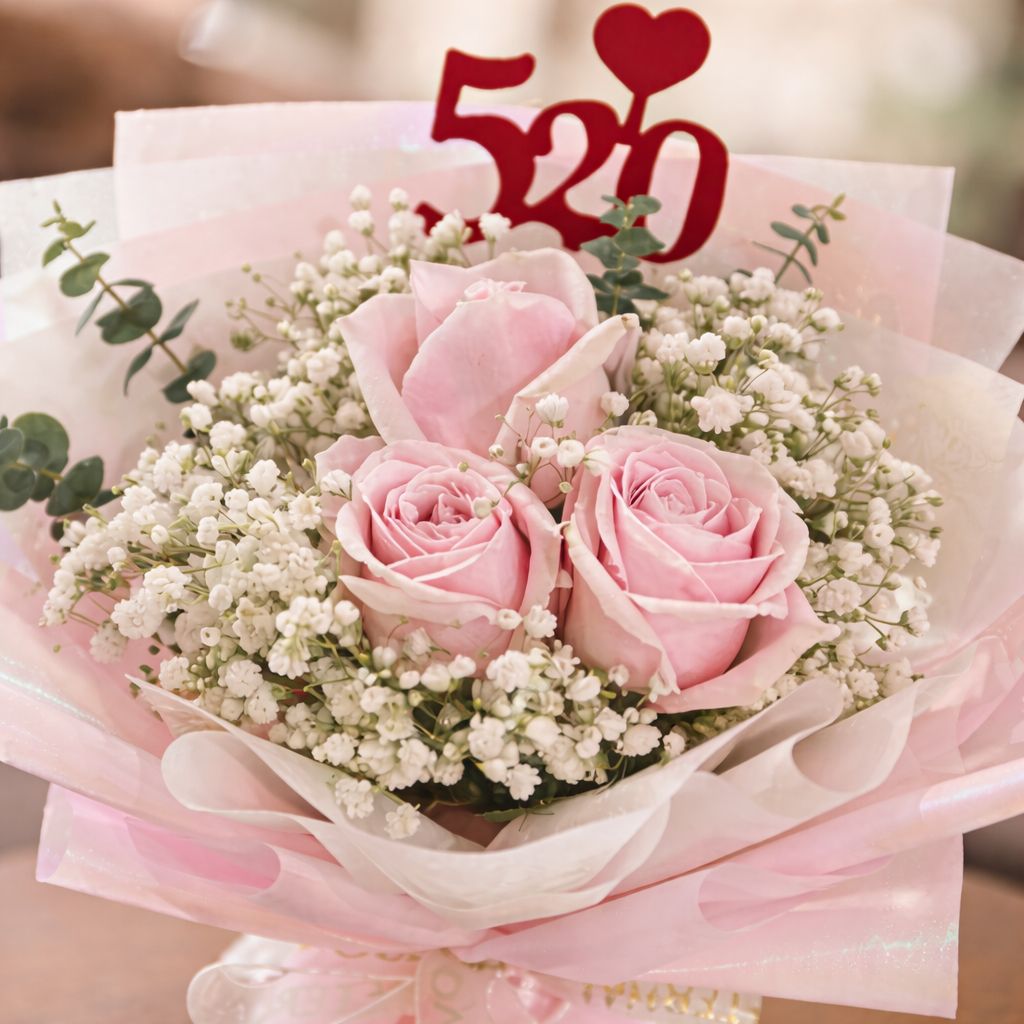 Pink Whispers (Roses, Baby's Breath) | Fresh Bouquet