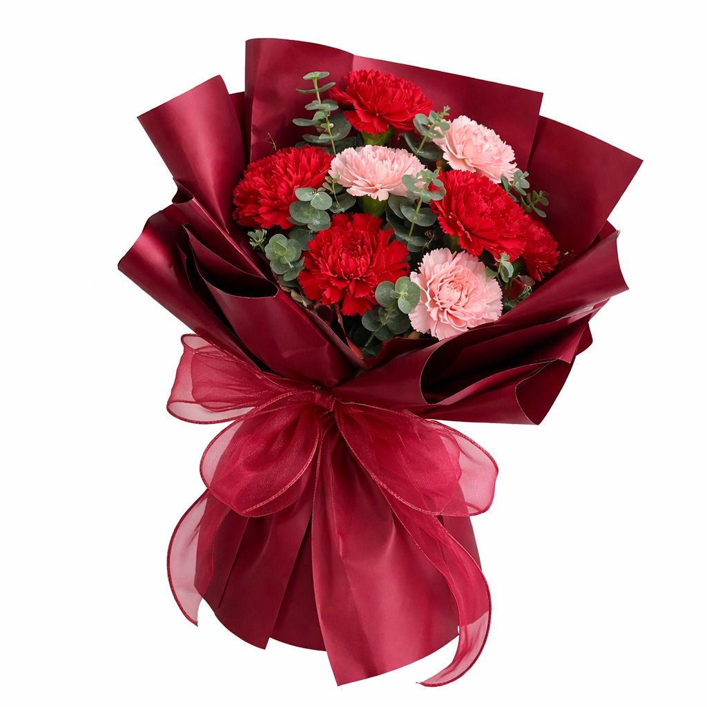 Ruby Poise (Carnations, Eucalyptus) | Fresh Flower Bouquet