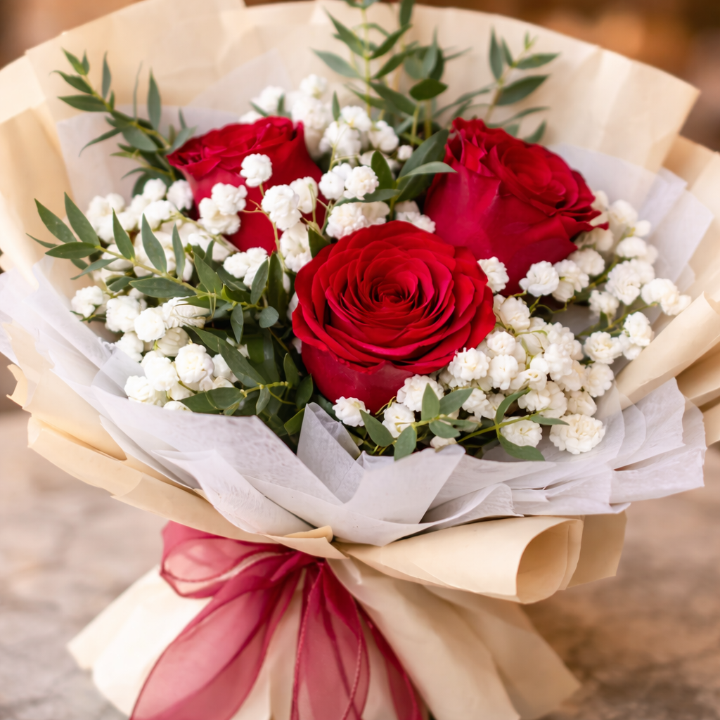 Scarlet Sigh (Roses, Baby's Breath) | Flower Bouquet