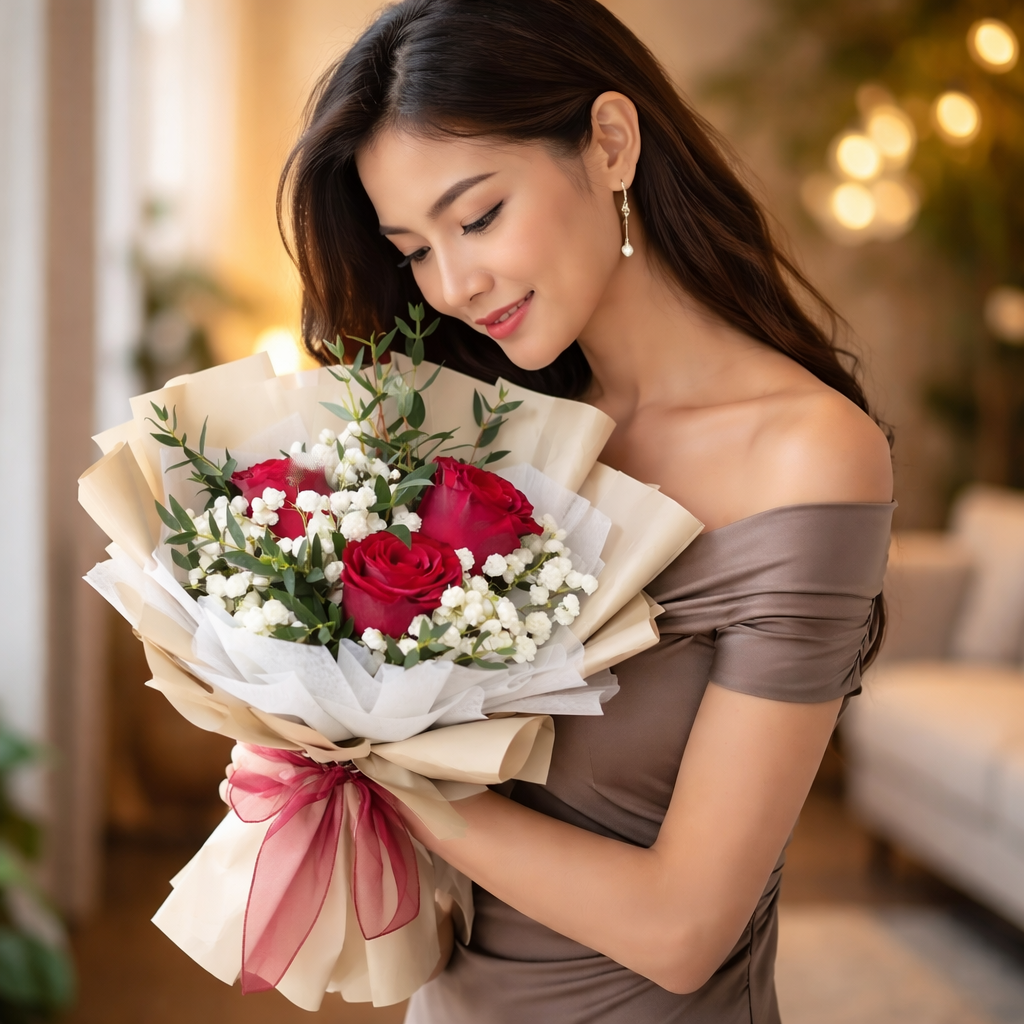 Scarlet Sigh (Roses, Baby's Breath) | Flower Bouquet