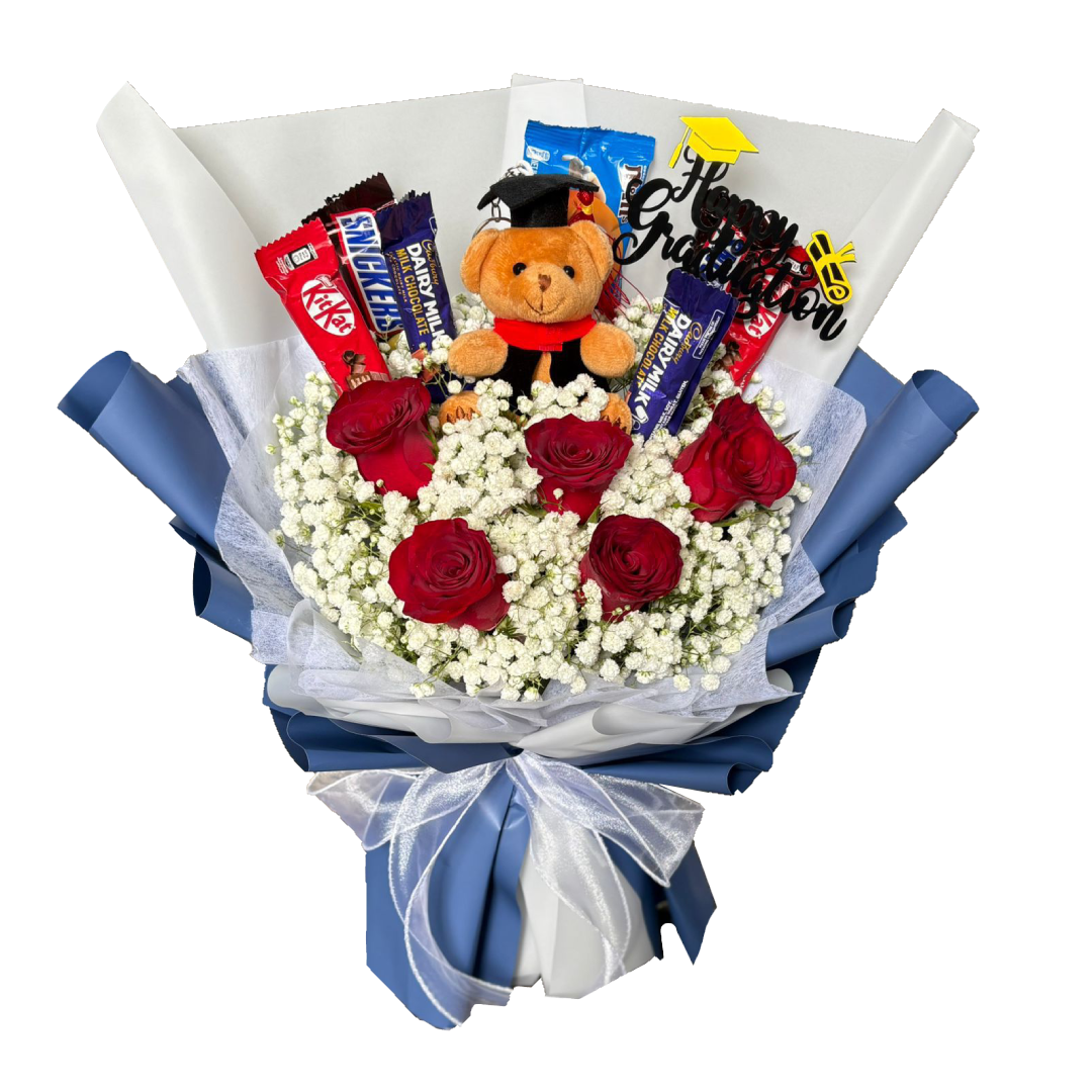 Scholar’s Delight (Roses, Baby's Breath) | Chocolate Bouquet