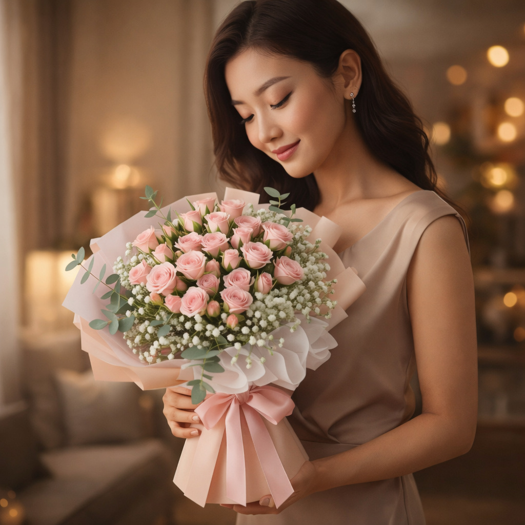 Tender Charm (Roses, Baby's Breath) | Fresh Bouquet