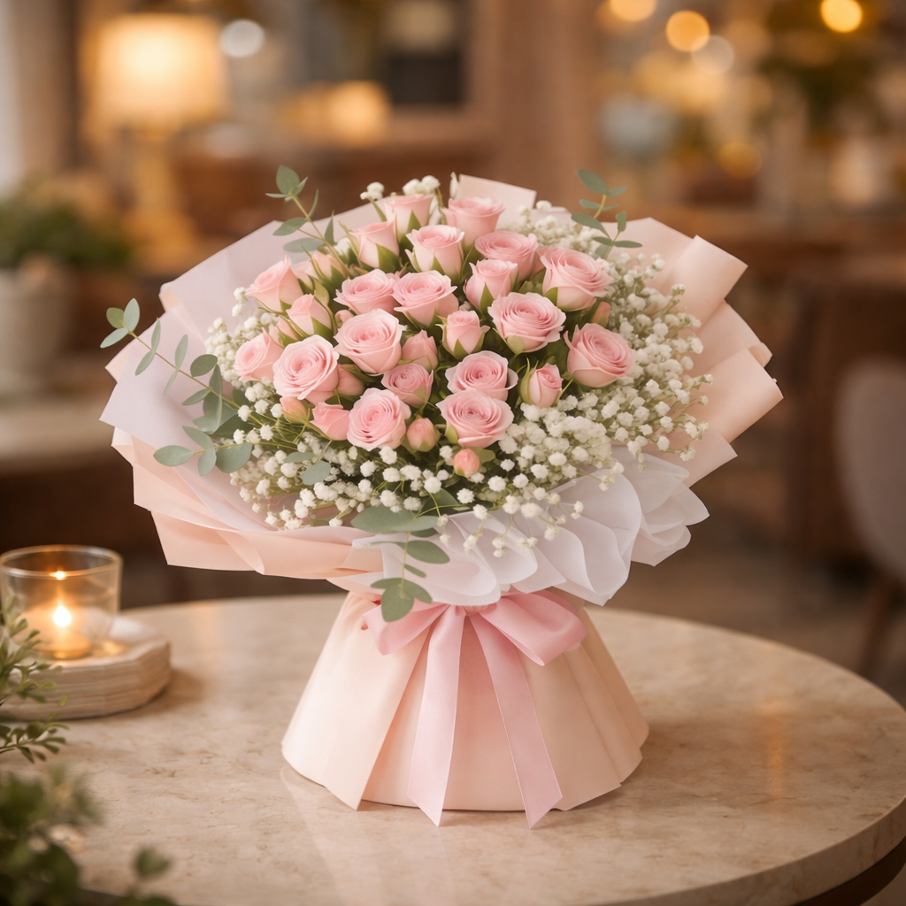 Tender Charm (Roses, Baby's Breath) | Fresh Bouquet