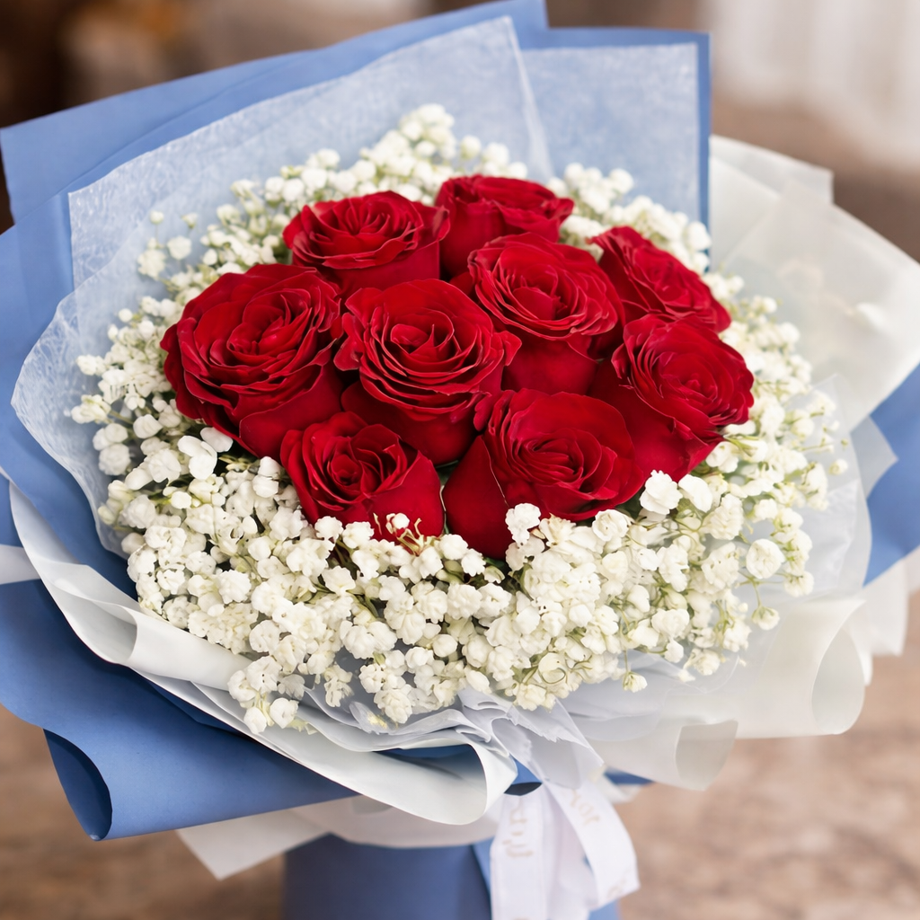 Velvet Sincerity (Roses, Baby's Breath) | Flower Bouquet