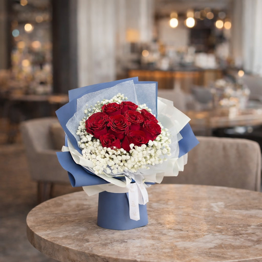 Velvet Sincerity (Roses, Baby's Breath) | Flower Bouquet