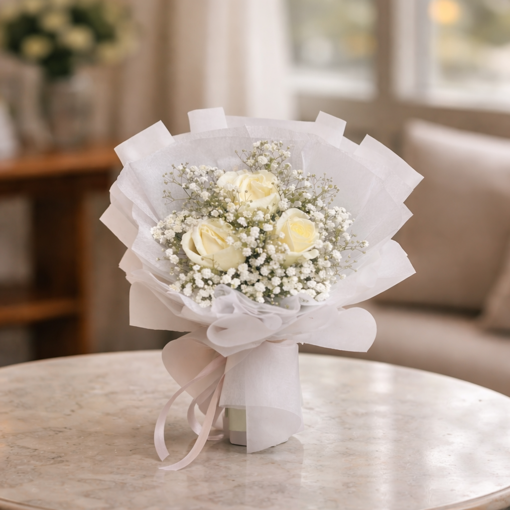 Whisper Embrace (Roses, Baby's Breath) | Flower Bouquet