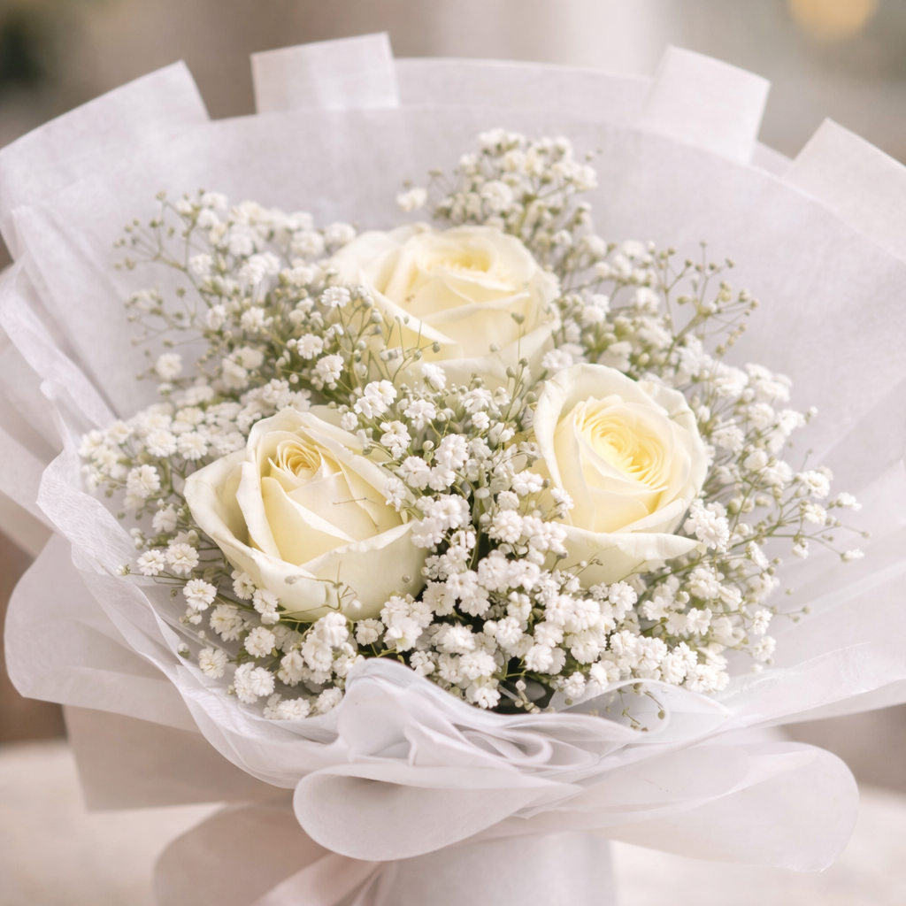 Whisper Embrace (Roses, Baby's Breath) | Flower Bouquet