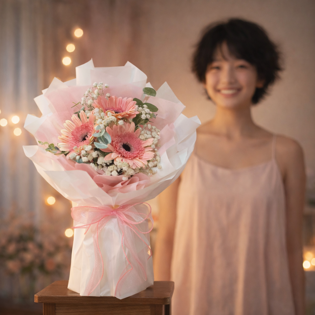 Whispering Petals (Gerbera, Baby's Breath) | Fresh Bouquet