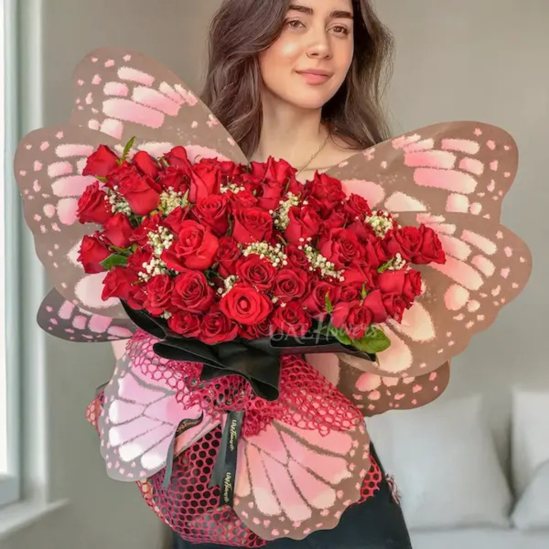 Luxury Butterfly Bouquet – Imported Red Roses
