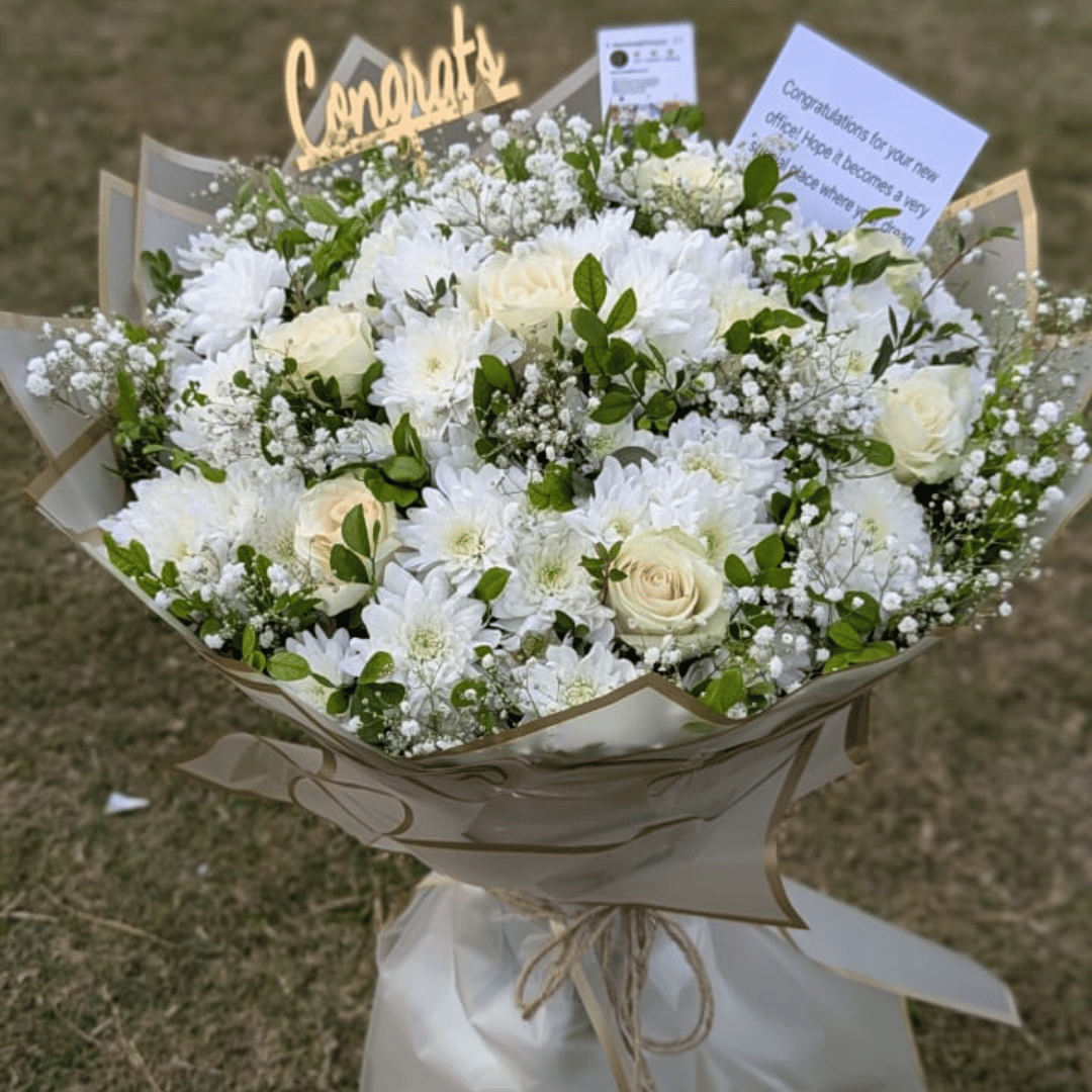 A Grand Gesture: White Rose & Chrysanthemum Bouquet